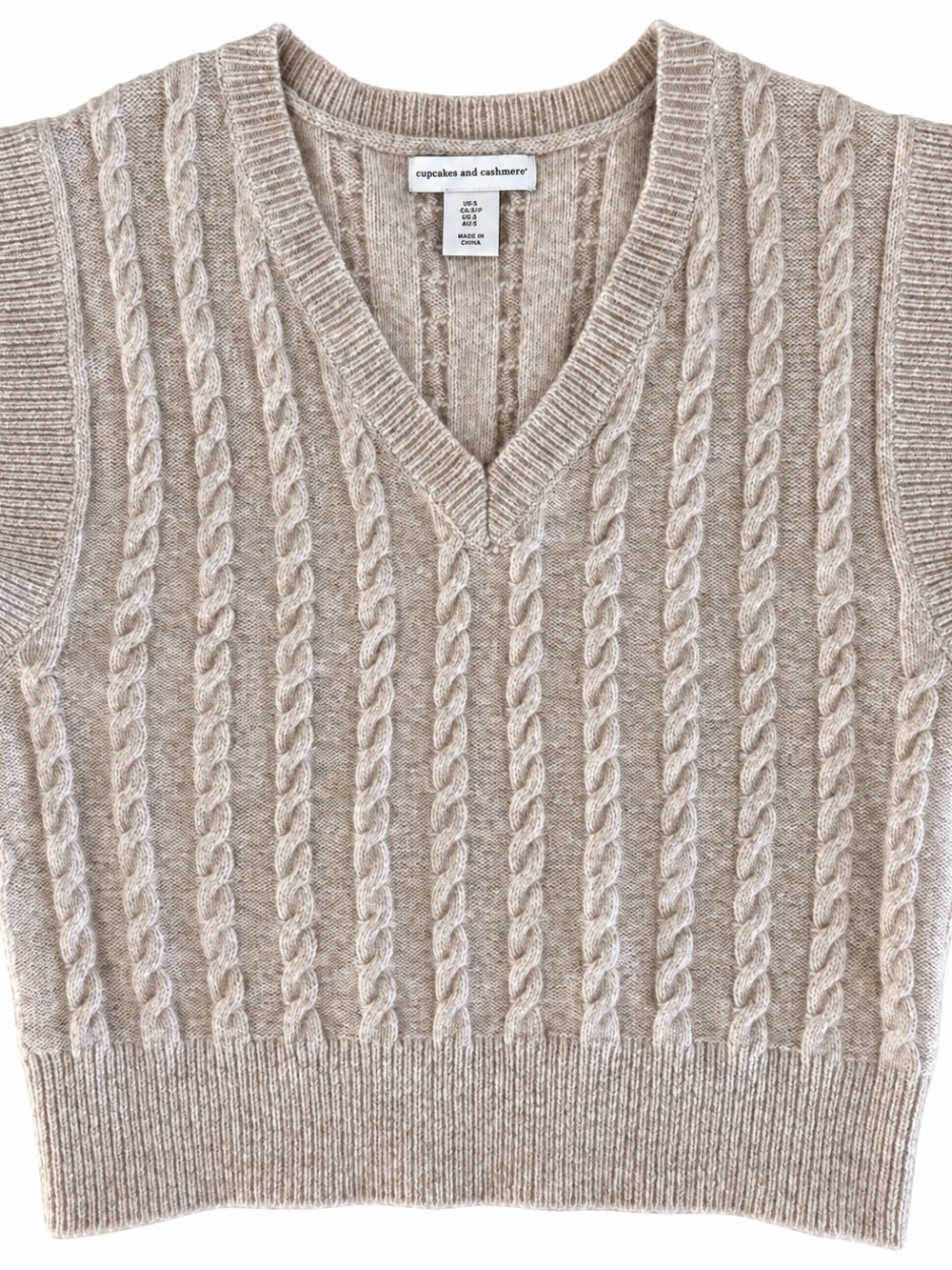 Women’s Fisherman Cable Knit Sweater Vest Beige Size S Soft